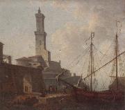unknow artist A Port scene with figures loading a boat painting